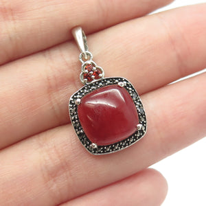 CHUCK CLEMENCY Sterling Silver Vintage Diamond Accent Carnelian Garnet Pendant