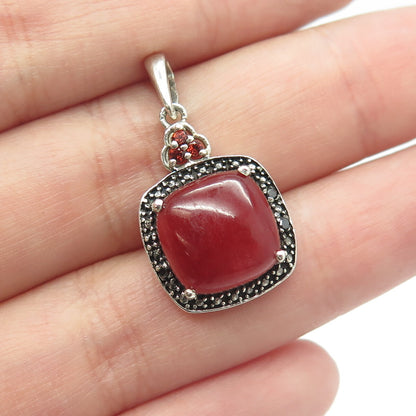 CHUCK CLEMENCY Sterling Silver Vintage Diamond Accent Carnelian Garnet Pendant