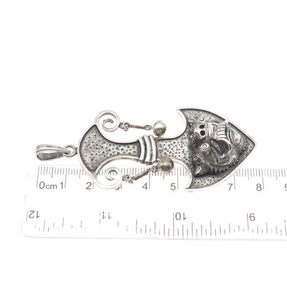 Ardhana Bali 925 Sterling Silver Vintage Tribal Animal Oxidized Large Pendant