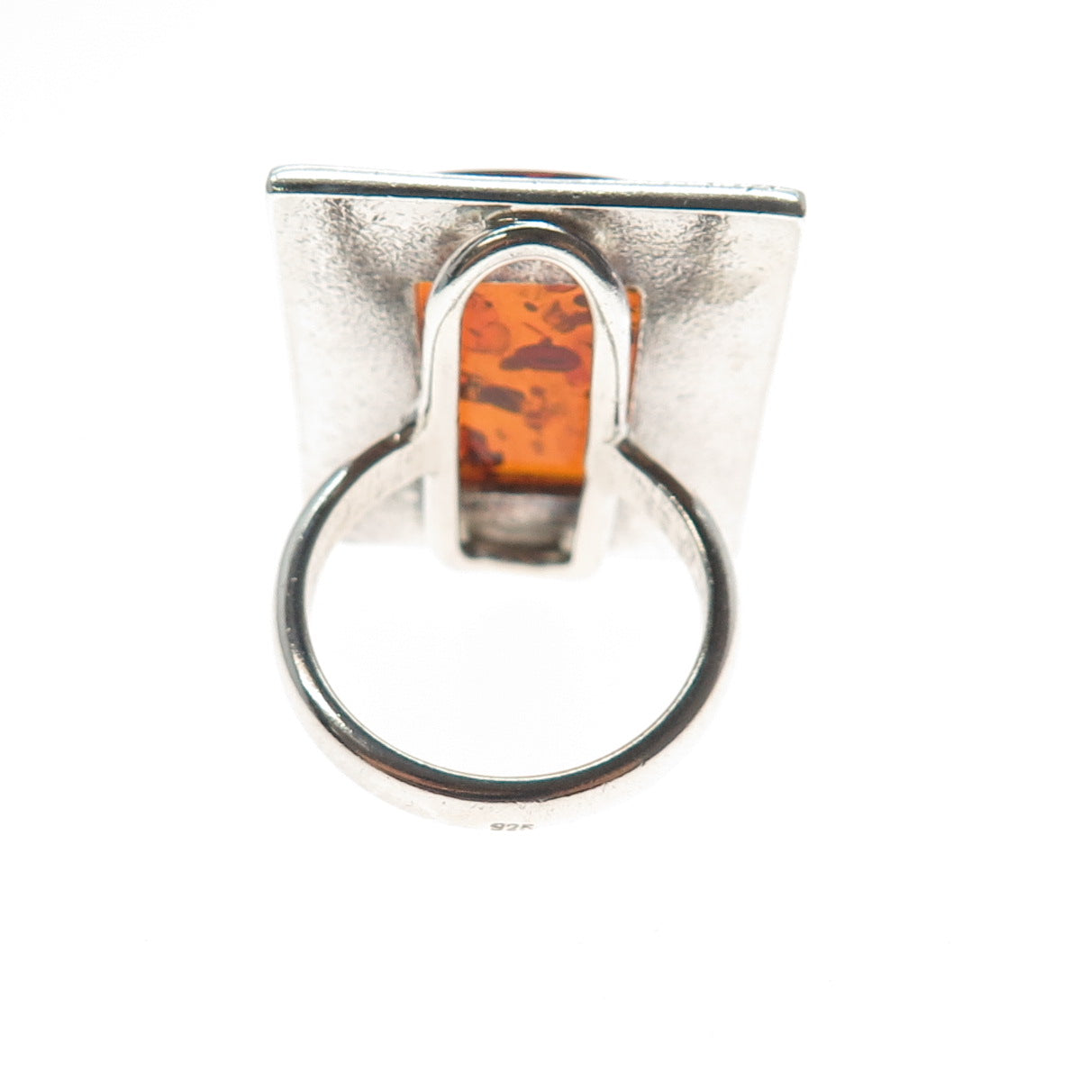 925 Sterling Silver Vintage Real Amber Modernist Ring Size 8.25