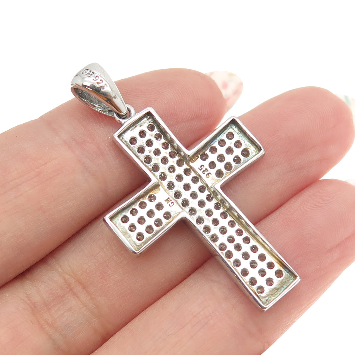 925 Sterling Silver Round-Cut C Z Sparkle Cross Pendant