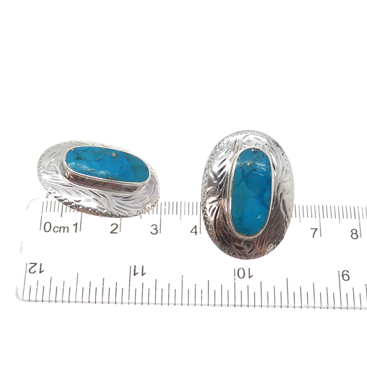 CHAPAL ZENRAY 925 Sterling Silver Vintage Real Morenci Turquoise Ethnic Earrings