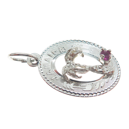 CREA 925 Sterling Silver Vintage Pink Rhinestone Jamaica Palm Minimalist Pendant