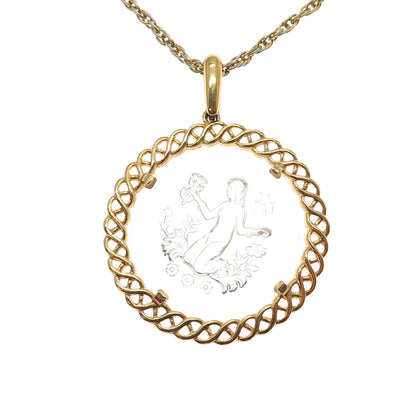 CROWN TRIFARI Gold Plated Vintage Glass Floral Lady Cameo Necklace 20"