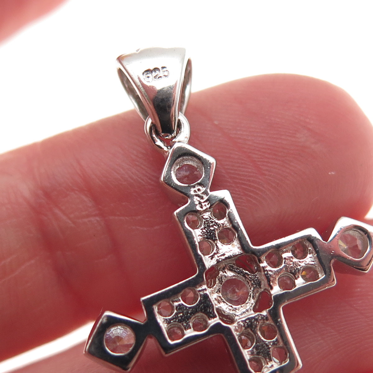 925 Sterling Silver Round-Cut C Z Sparkle Cross Charm Pendant