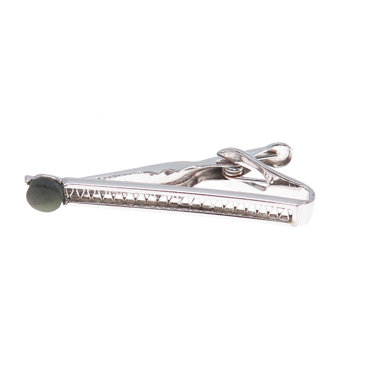 SWANK 925 Sterling Silver Antique Art Deco Real Jade Filigree Tie Clip