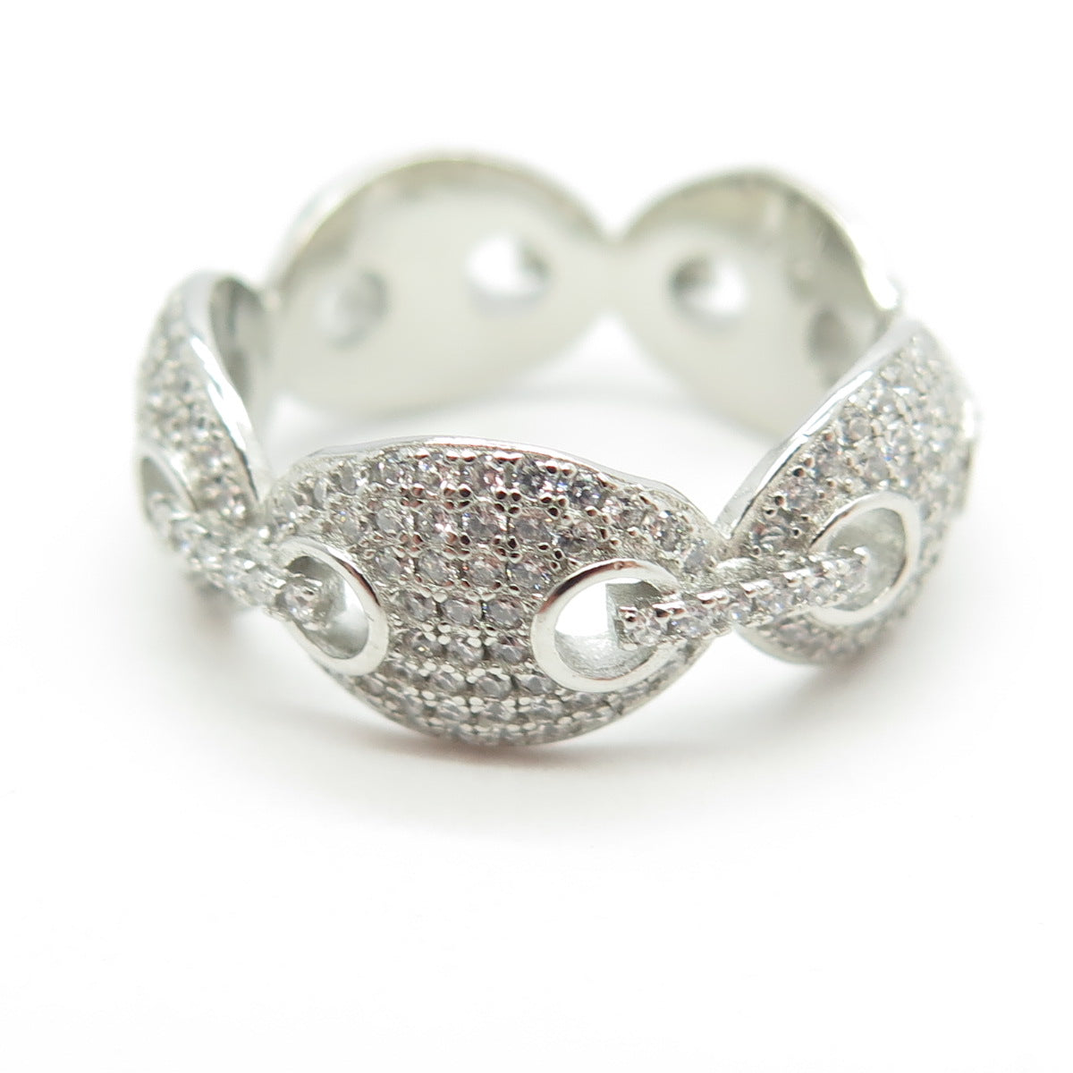 925 Sterling Silver Pave C Z Chain Band Ring Size 8.25