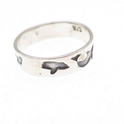 925 Sterling Silver Vintage Dolphin Oxidized Band Ring Size 6.75