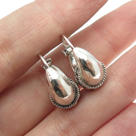 925 Sterling Silver Vintage Modernist Crescent Wavy Oxidized Hoop Earrings