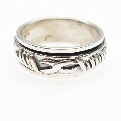 925 Sterling Silver Vintage Celtic Oxidized Rotating Band Ring Size 10