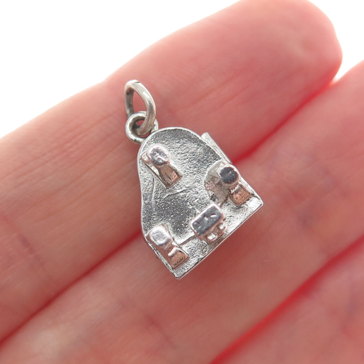 WELLS 925 Sterling Silver Vintage Piano Locket Minimalist Charm Pendant