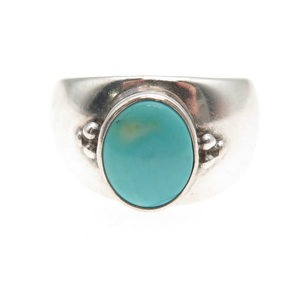 Shube 925 Sterling Silver Vintage Real Turquoise Beaded Oxidized Ring Size 8.75