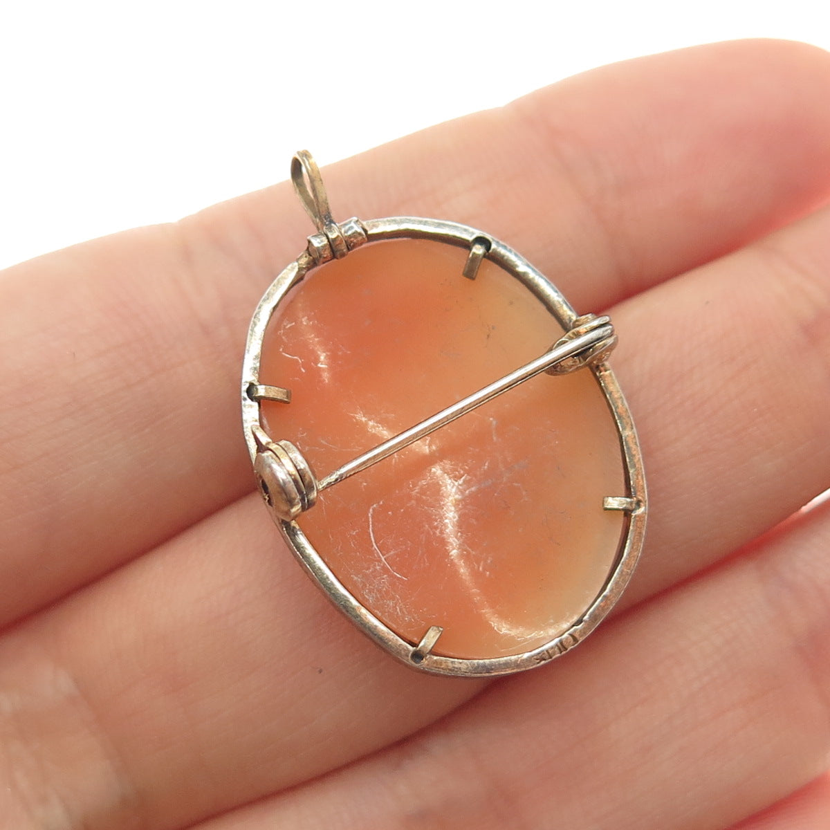 800 Silver Gold Filled Antique European Real MOP Lady Cameo Pin Brooch / Pendant