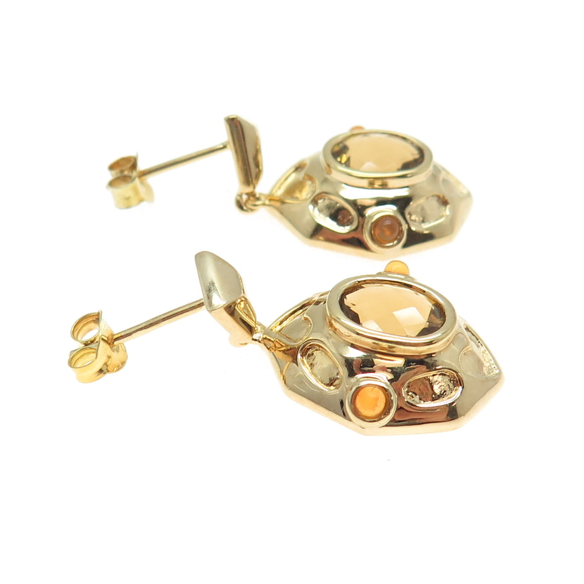 925 Sterling Silver Gold Plated Real Citrine & Opal Dangle Earrings