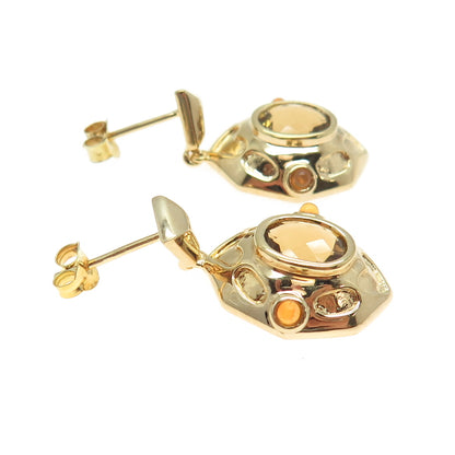 925 Sterling Silver Gold Plated Real Citrine & Opal Dangle Earrings