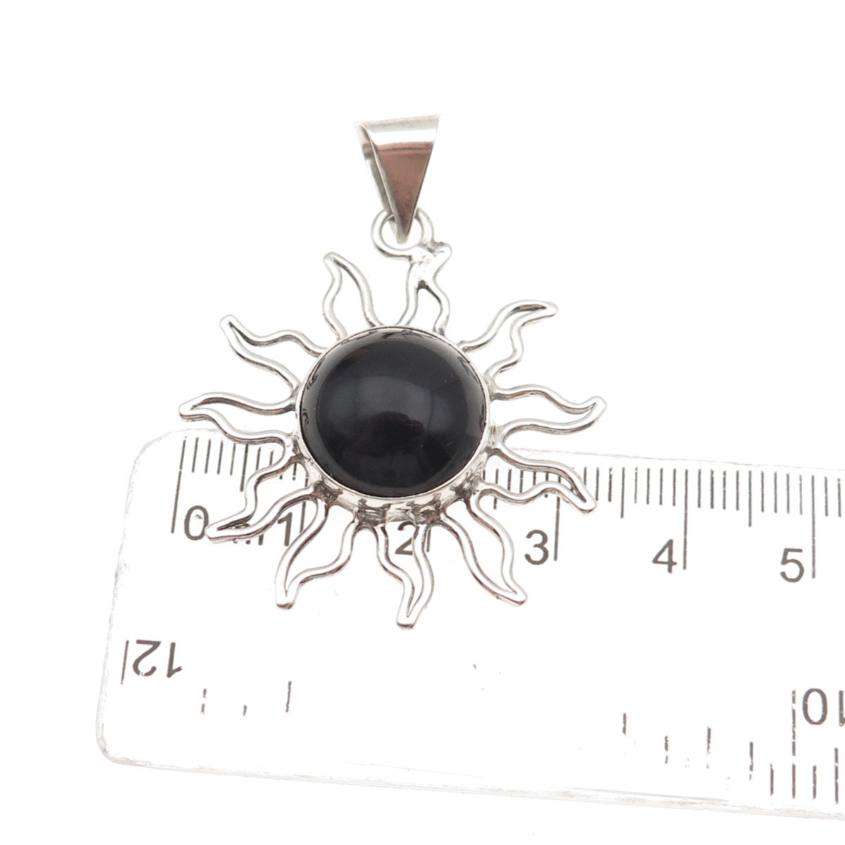 925 Sterling Silver Vintage Mexico Real Black Onyx Sun Charm Pendant