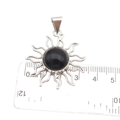 925 Sterling Silver Vintage Mexico Real Black Onyx Sun Charm Pendant