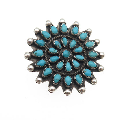 Old Pawn 925 Sterling Silver Vintage Southwestern Turquoise Flower Pin Brooch