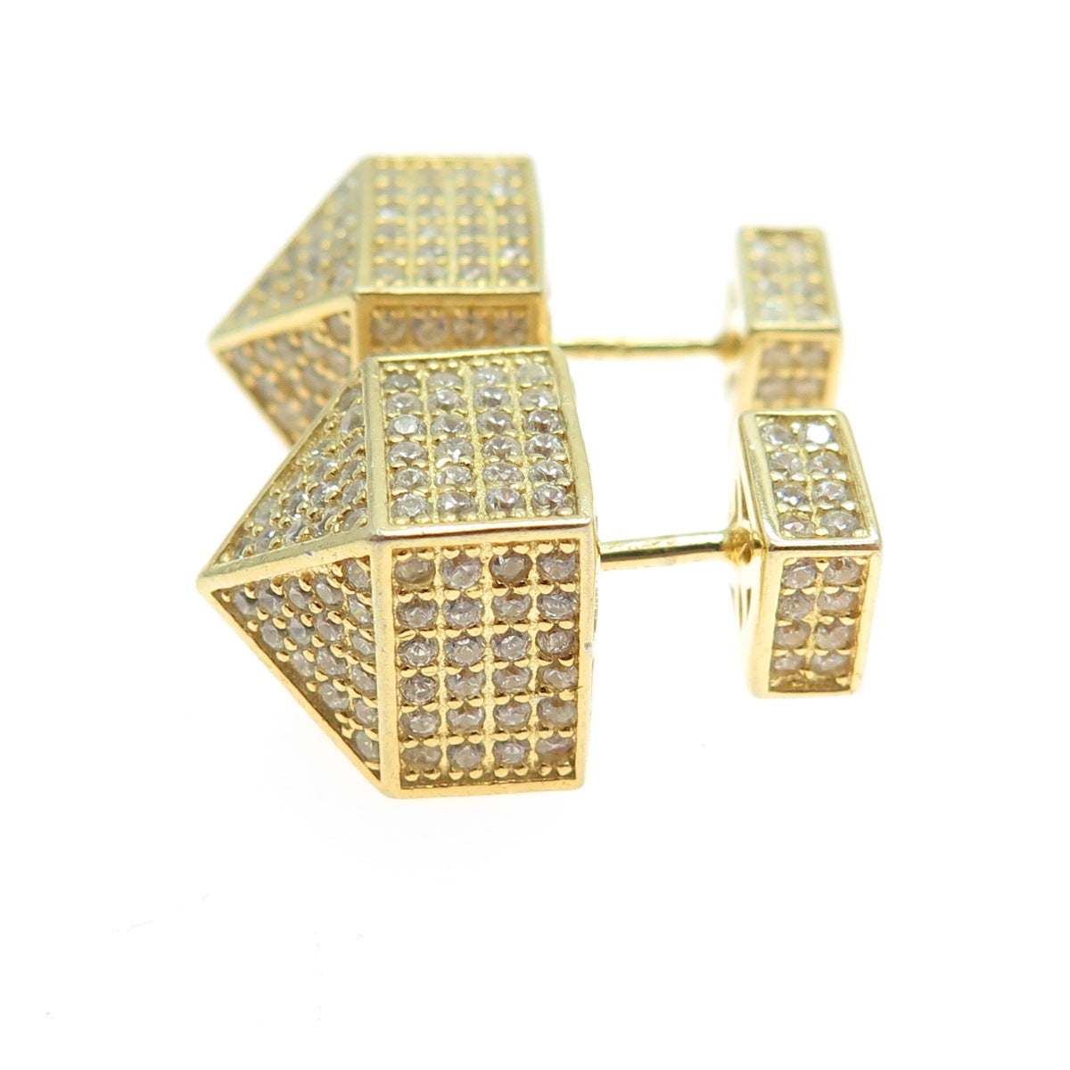 925 Sterling Silver Gold Plated Round-Cut C Z Pyramid Earrings