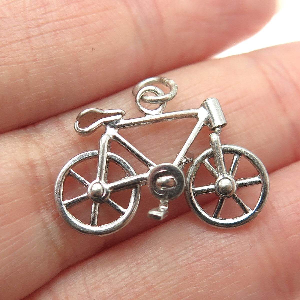 925 Sterling Silver Antique Art Deco Bicycle Minimalist Charm Pendant