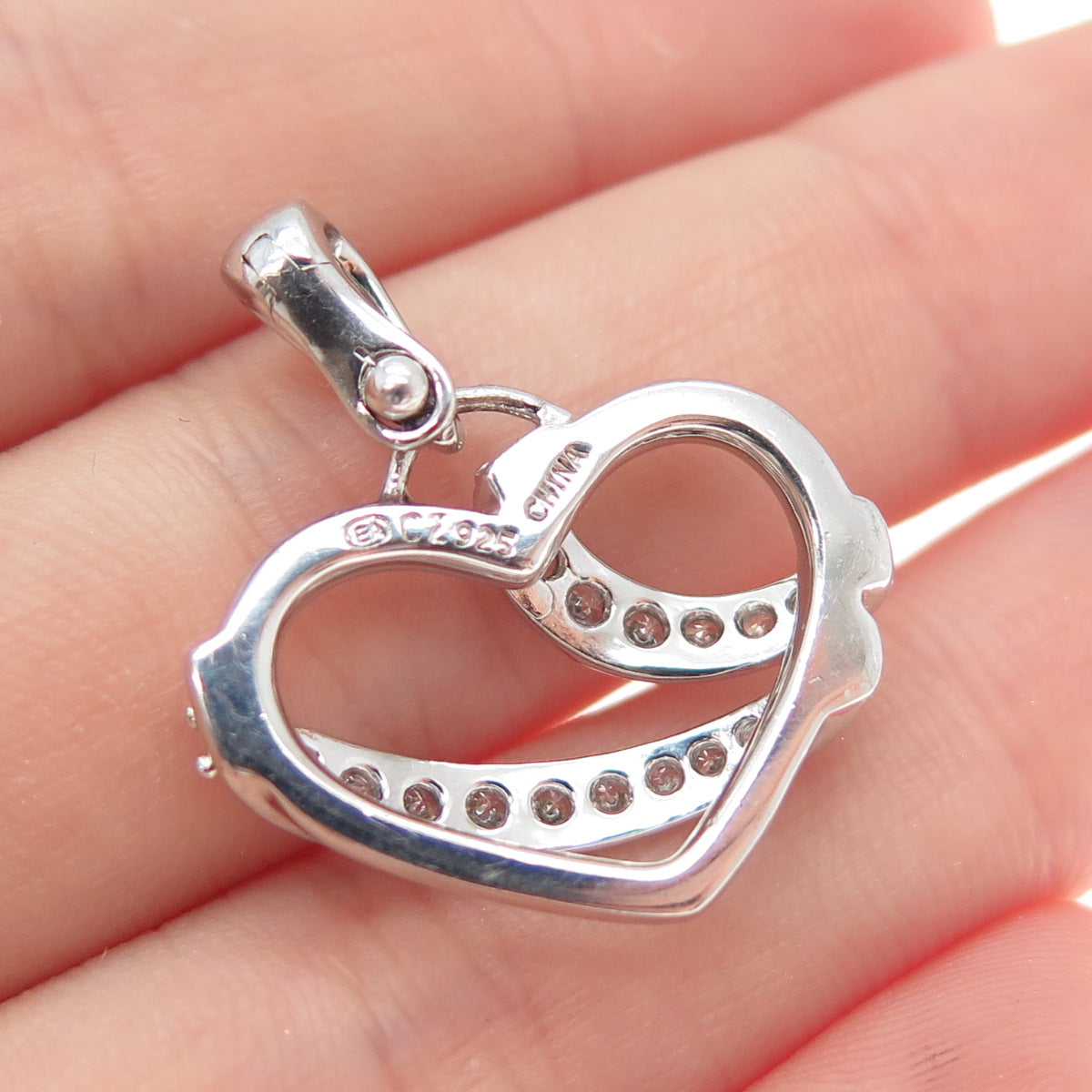 925 Sterling Silver Round-Cut C Z Heart Charm Pendant