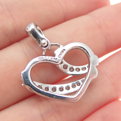 925 Sterling Silver Round-Cut C Z Heart Charm Pendant