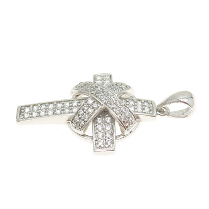 925 Sterling Silver Round-Cut Shaped C Z Sparkle Cross Pendant