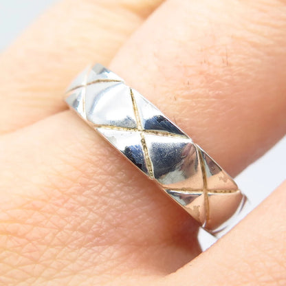 925 Sterling Silver Vintage Striped Band Ring Size 8.5