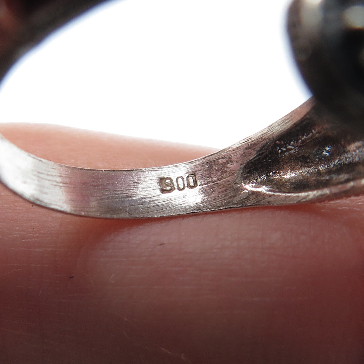 900 Silver Vintage Enamel Filigree Bypass Oxidized Ring Size 6.75