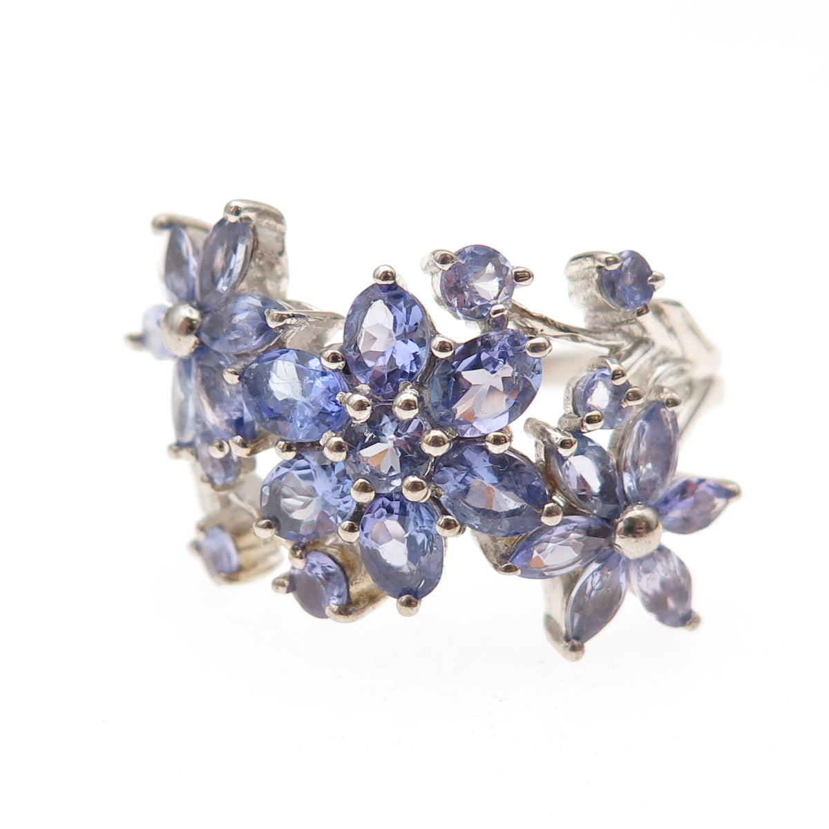 Chuck Clemency 925 Sterling Silver Real Tanzanite Floral Ring Size 8.25