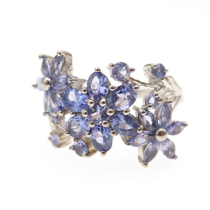 Chuck Clemency 925 Sterling Silver Real Tanzanite Floral Ring Size 8.25