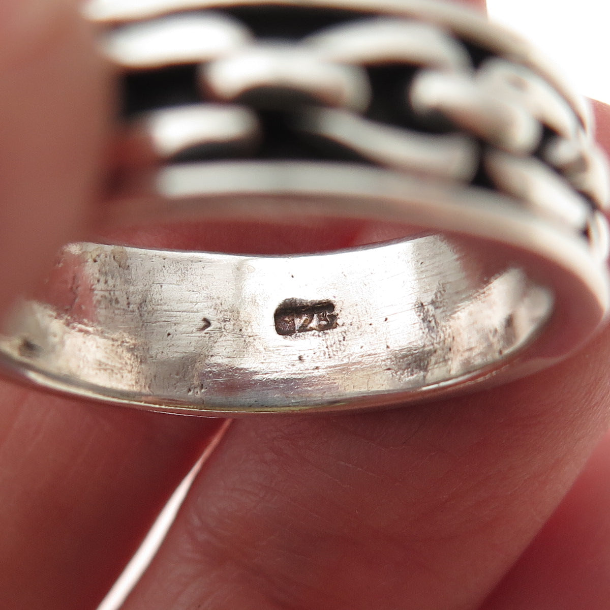 925 Sterling Silver Vintage Mexico Cable Link Oxidized Band Ring Size 9.75