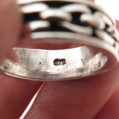 925 Sterling Silver Vintage Mexico Cable Link Oxidized Band Ring Size 9.75
