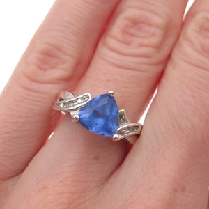 925 Sterling Silver Real Diamond & Iolite Love Oxidized Ring Size 5
