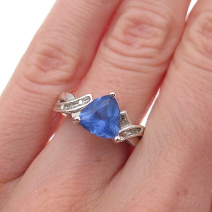 925 Sterling Silver Real Diamond & Iolite Love Oxidized Ring Size 5