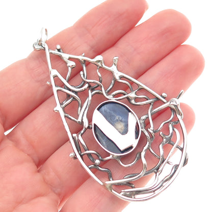 925 Sterling Silver Vintage Real Sodalite Modernist Teardrop Pendant