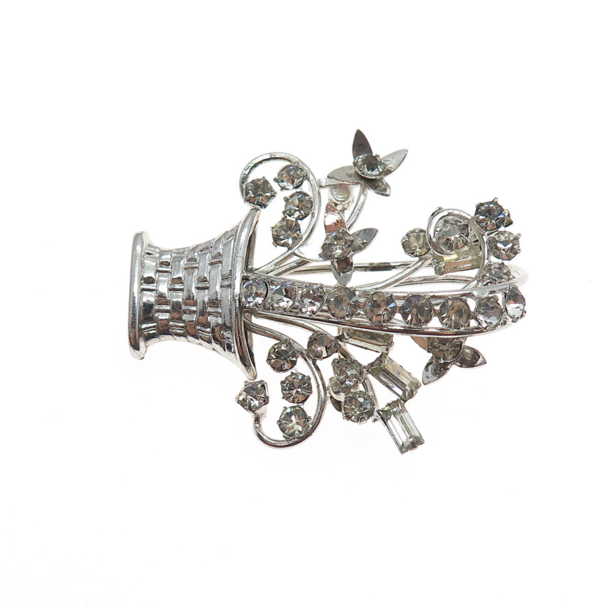 CARL ART Sterling Silver Antique Art Deco Rhinestone Flower Bouquet Pin Brooch