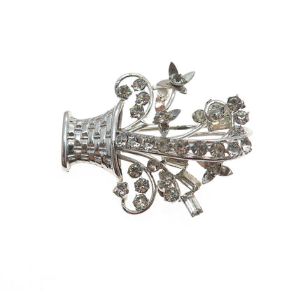 CARL ART Sterling Silver Antique Art Deco Rhinestone Flower Bouquet Pin Brooch