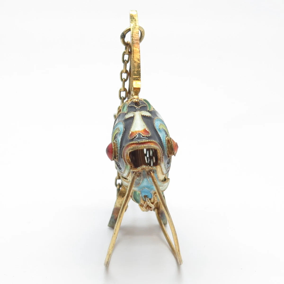 925 Sterling Silver Gold Plated Antique Enamel Chinese Koi Fish Articulated Fob