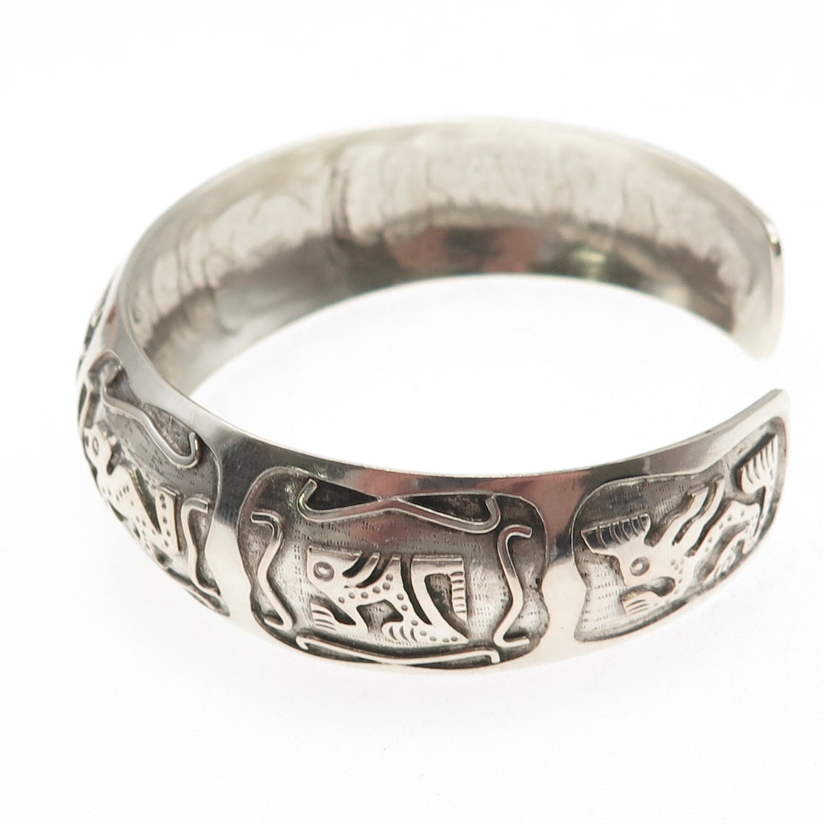 900 Silver Vintage Ecuador Tribal Animal Symbol Adjustable Bracelet 7.75"