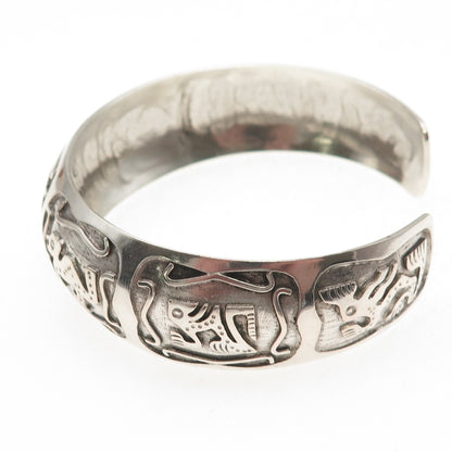 900 Silver Vintage Ecuador Tribal Animal Symbol Adjustable Bracelet 7.75"