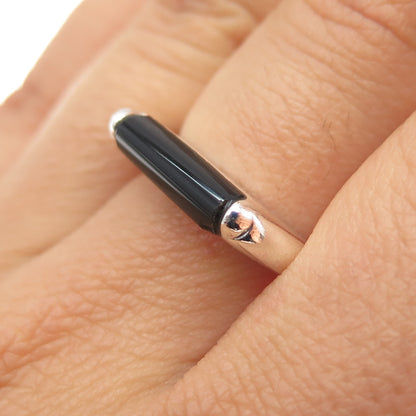 925 Sterling Silver Vintage Real Black Onyx Modernist Ring Size 7