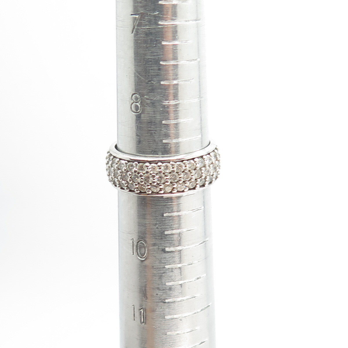 925 Sterling Silver Round-Cut C Z 3-Row All Around Band Ring Size 9.25