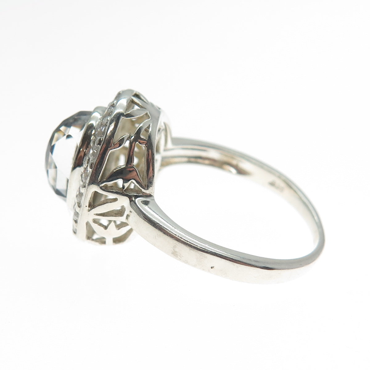 925 Sterling Silver Real Doublet Iolite & Round-Cut C Z Ring Size 8.25