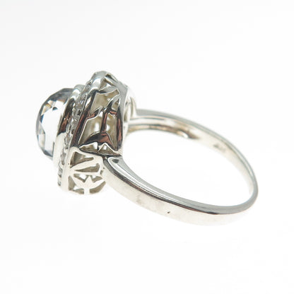 925 Sterling Silver Real Doublet Iolite & Round-Cut C Z Ring Size 8.25