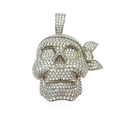 OLIVIA ICE 925 Sterling Silver Real Round-Cut Moissanite Pirate Skull Pendant