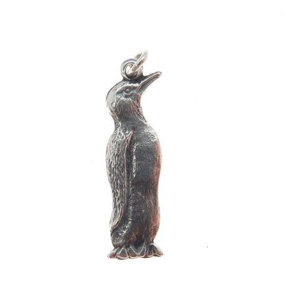 925 Sterling Silver Vintage Pinguin Oxidized Charm Pendant