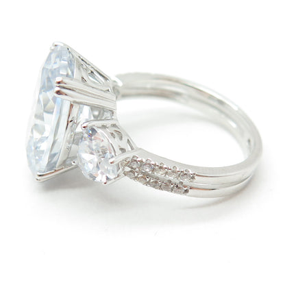 925 Sterling Silver Oval Heart & Round-Cut C Z Engagement Ring Size 8.25