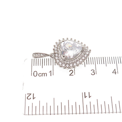 925 Sterling Silver Heart & Round-Cut C Z Charm Pendant