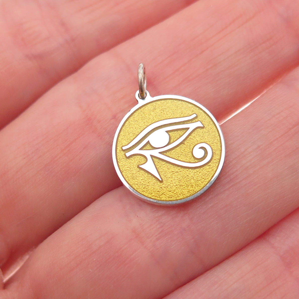 925 Sterling Silver Yellow Enamel Egyptian Eye of Horus Charm Pendant